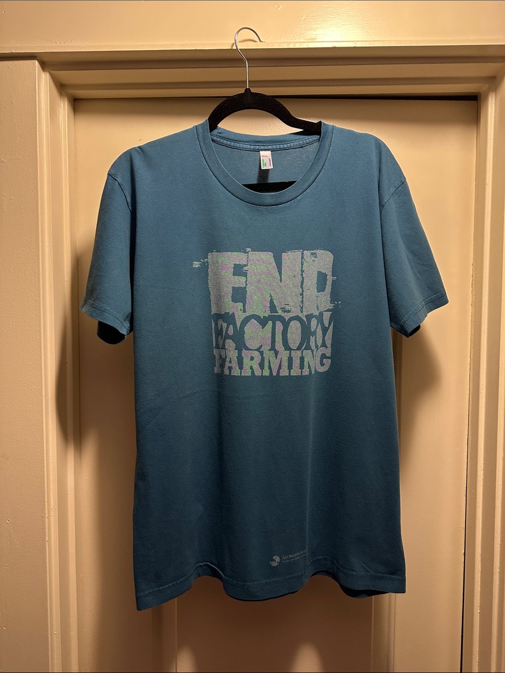 Gildan Teal Graphic 'END Factory Farming' Short Sleeve T-Shirt
